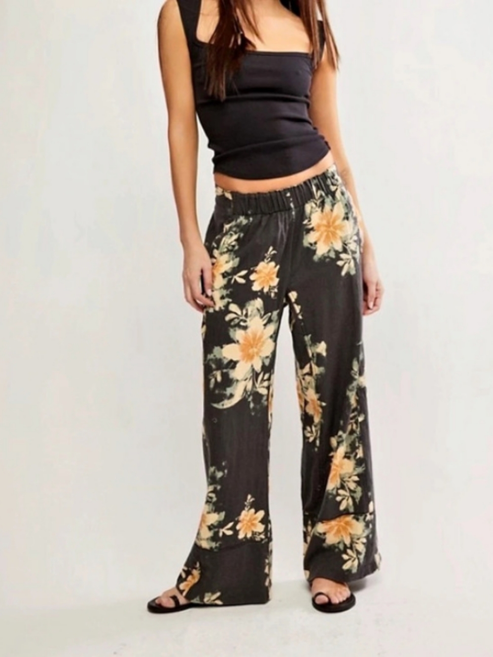 Free People Days End Printed Linen Pull On Pant Size Small